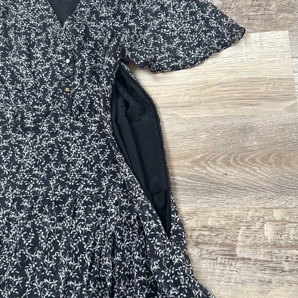 Equipment Femme Silk Mini Dress Navy White Floral Tiered Cottagecore 90s - Picture 5 of 10